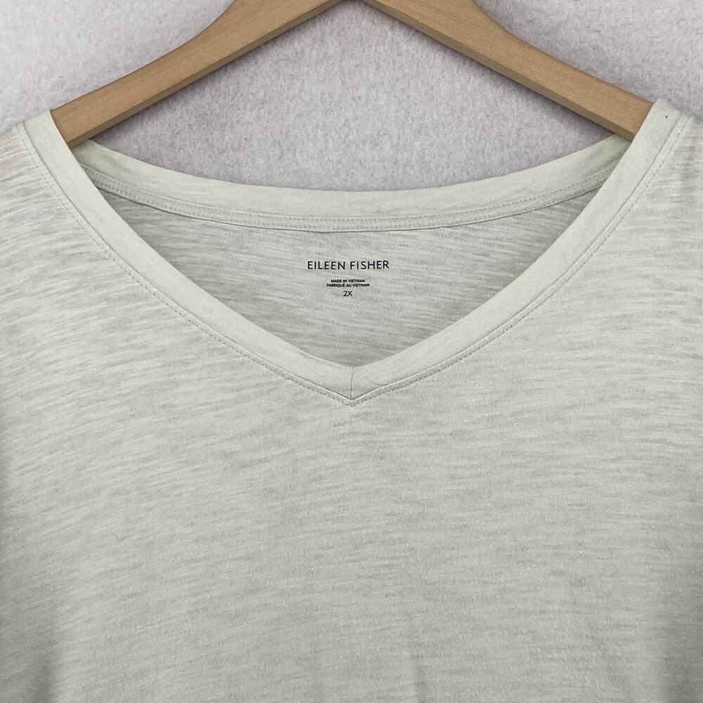 EILEEN FISHER Top 2X Slub Organic Cotton Jersey V-Neck Long Sleeve Light Green - Picture 4 of 11
